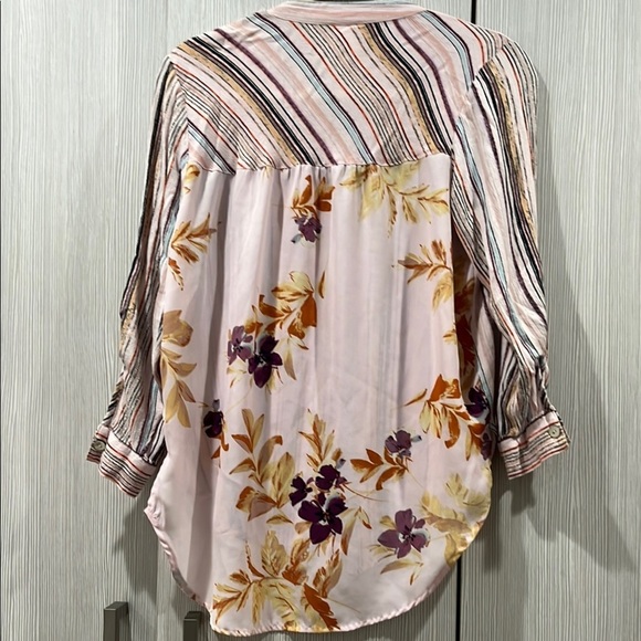 Anthropologie | Fig & Flower Blouse | Pink Stripes & Floral |‎ Size Small - Picture 2 of 12